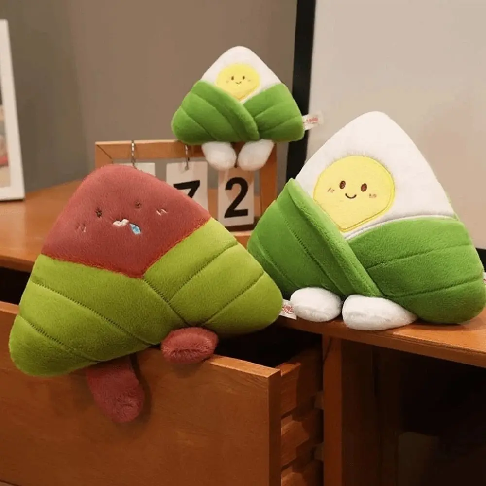 Ultra-Soft Velvet Cartoon Zongzi Plushie Vibrant Emerald Green Face Embroidery Sticky Rice Dumpling Skin-friendly Fabric