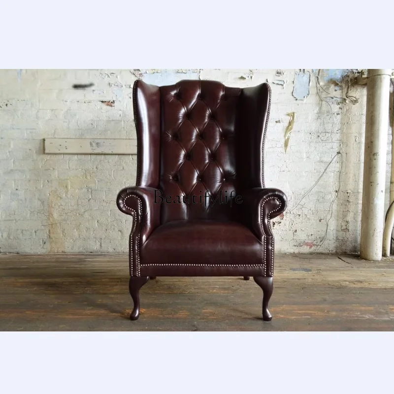 

*Backrest Brown Leather Single Chair Living Room Vintage Sofa Office Chair