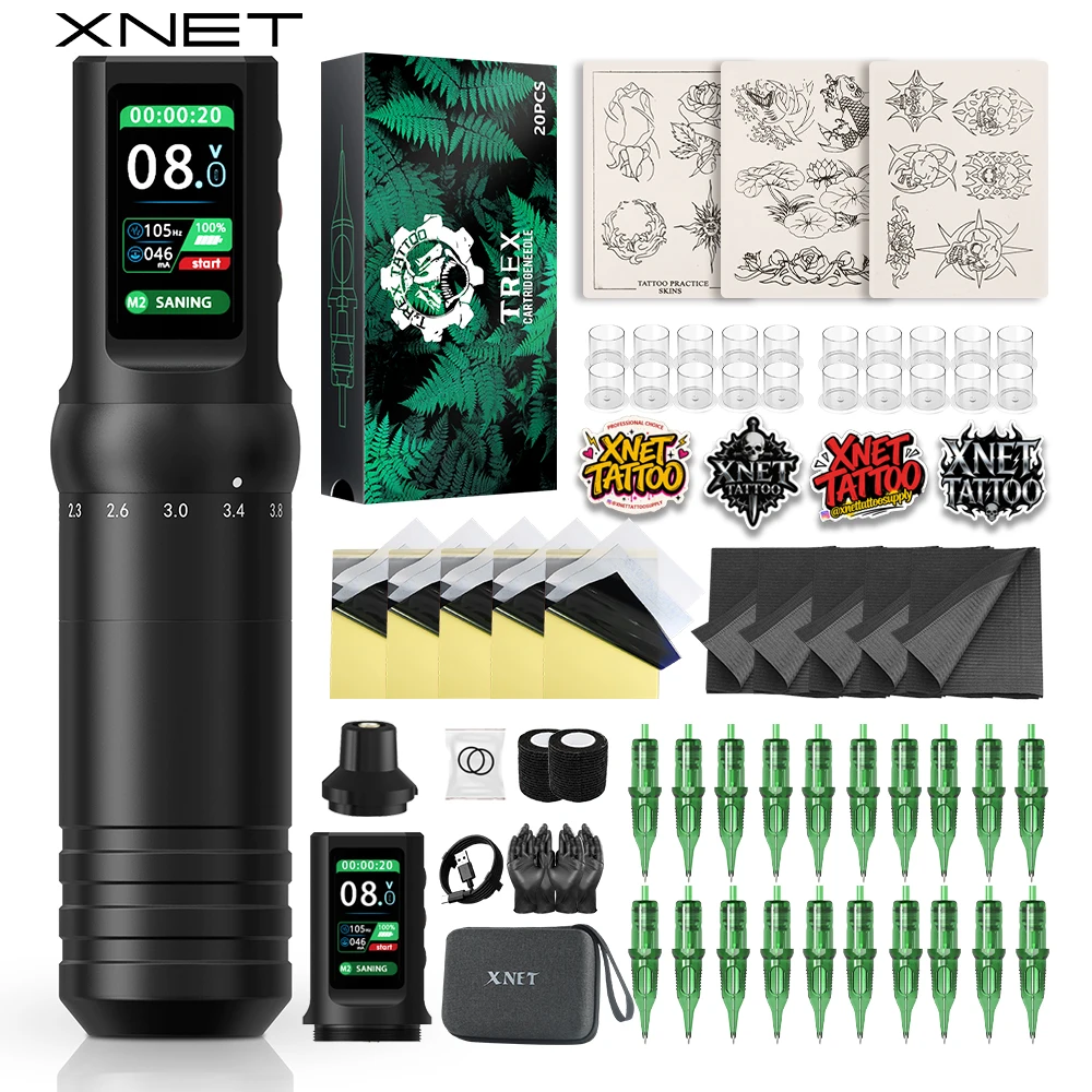 XNET Flash A Wireless Tattoo Machine Full Kit Custom Motor 1600mAh Battery 2.0-4.2mm Stroke Tattoo Pen Set Beginner For Tattoo