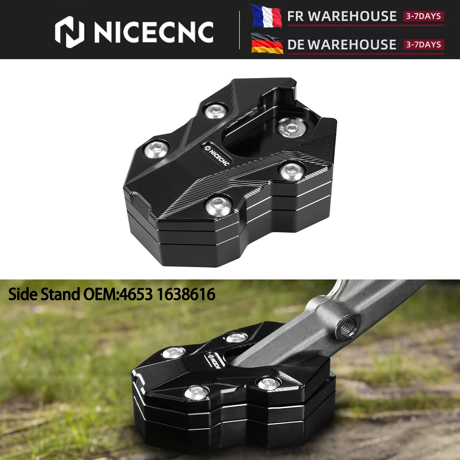 (Nazwiję to EU stock) Do BMW R1300GS/Adventure 2024-2025 Odpinana podkładka powiększająca stopkę boczną, zamiennik 46531638616