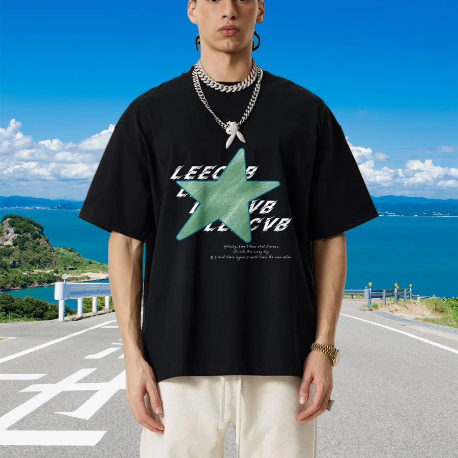 Leecvb الرجال والنساء نفس الاتجاه فضفاض الرجال الأمريكية قصيرة الأكمام تي شيرت 2025 جديد الصيف القطن الطباعة