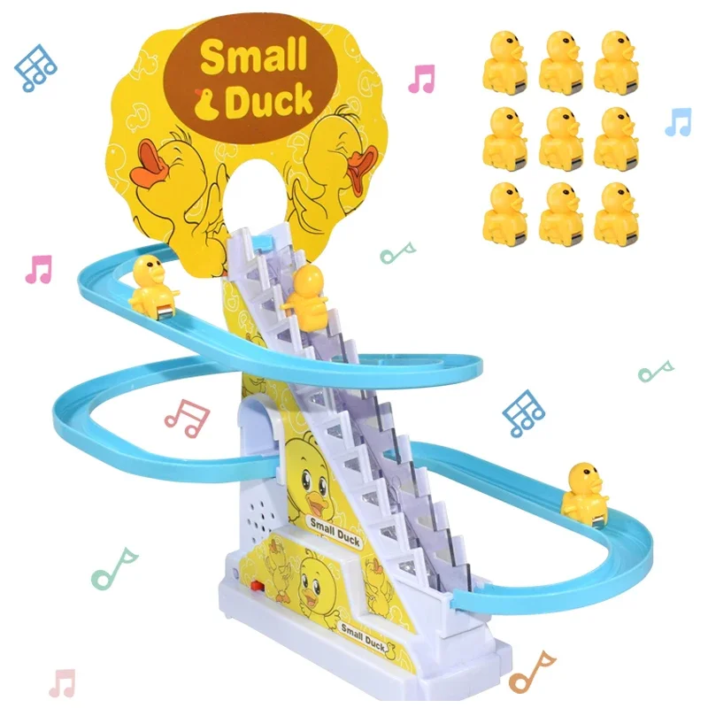 Kid Diy Small Duck Penguin Electronic Climbing Stairs Track Toy Light Musical Slide Track Coaster Toy Educational Fun Toys Gifts