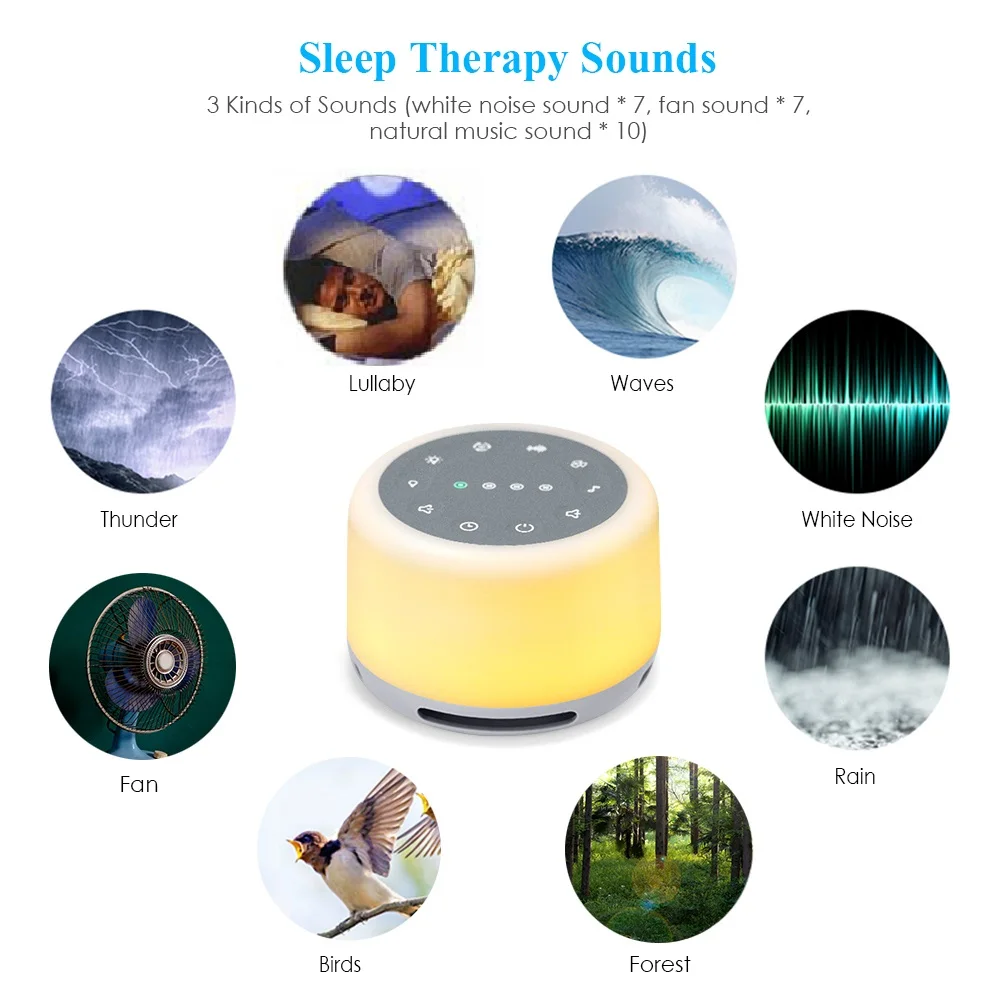 7 RGB Night Light & 24 Soothing Relax Sleep Sounds Machine with Adjustable Brightness Wireless Speaker White Noise Sound Machine