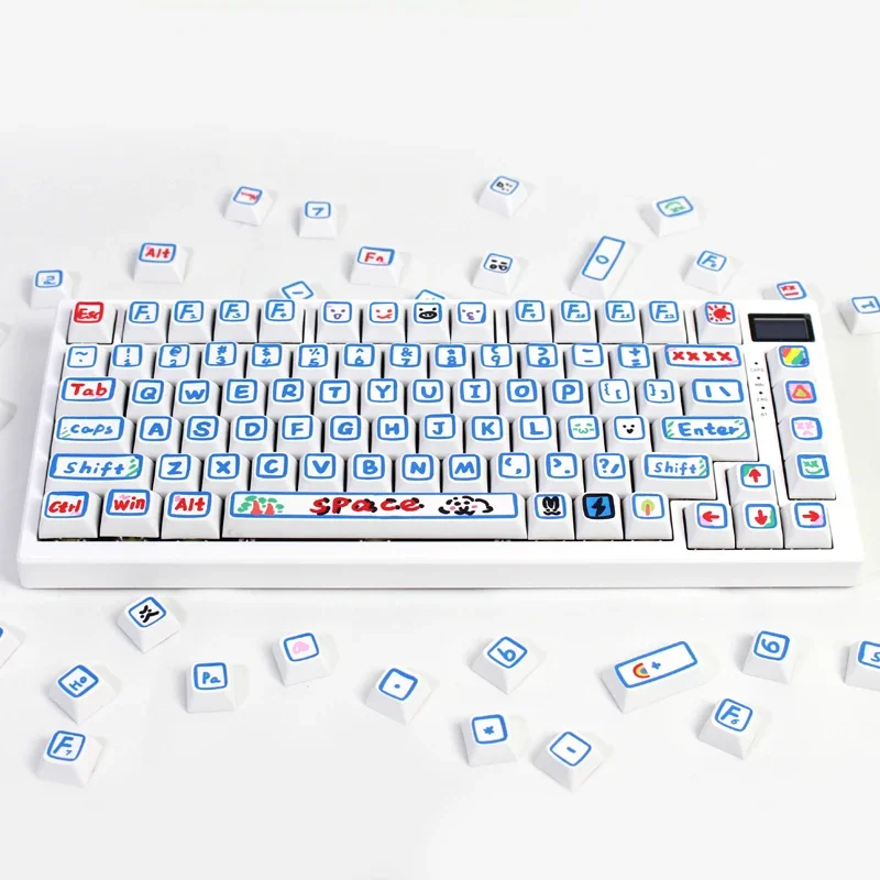 Set Keycap Lucu Grafiti Cetak Tangan untuk Keycap Keyboard Mekanis Keyboard Kustom Gaming 60% 65% 75% 95% 100% 80%