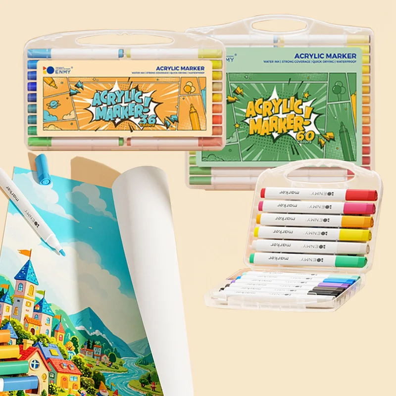 12/24/36/48/60/80 Color Acrylic Marker Set Brightly Colored Washable for Children's Hand-painted Graffiti Professional Design