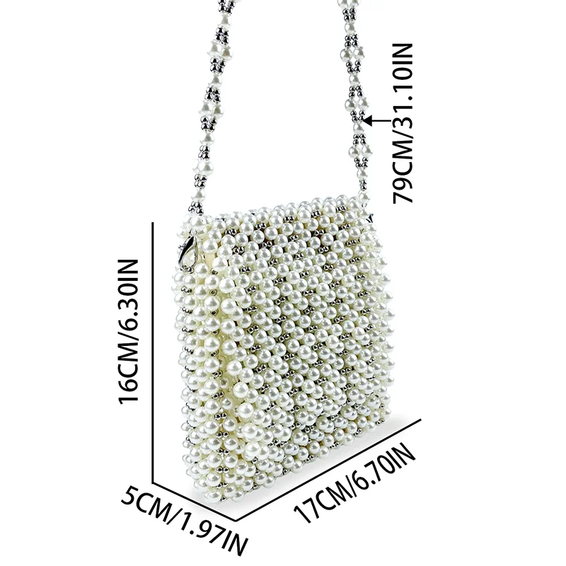 2024 Summer New Product Women\'s Bag High Quality White Pearl Bag Beaded Fairy Single Shoulder Chain Bag Handwoven Bag