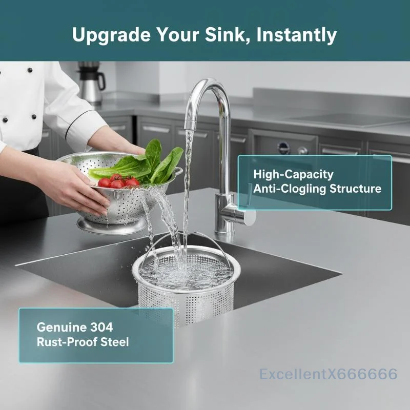 304 Stainless Steel Durable Sink Strainer Plug Anti Clog with Lift Handle for Kitchen Drain Protection