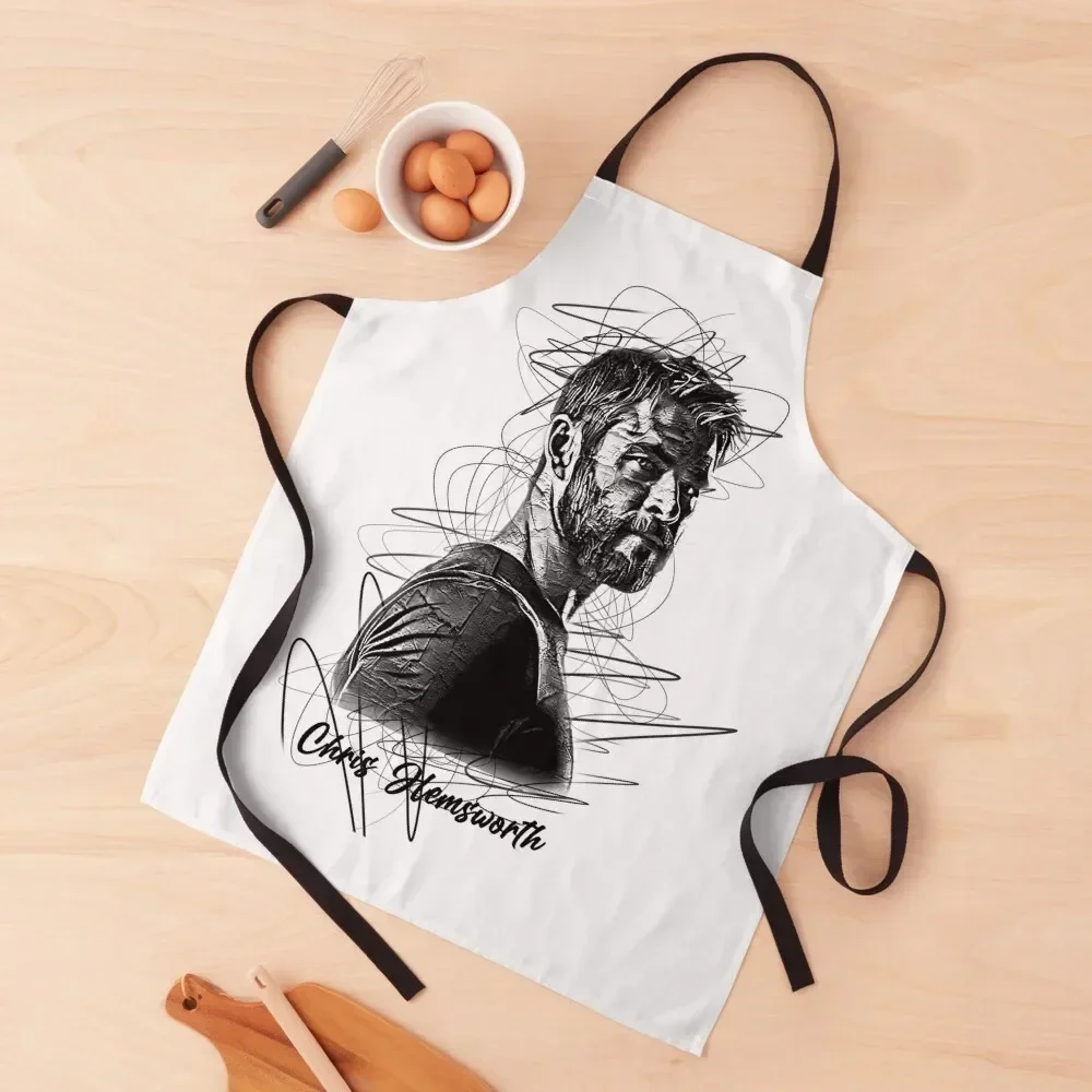 

Chris Hemsworth Sketch Art | Abstract Sketch Art Apron for women halloween Waterproof Things For The Kitchen Apron