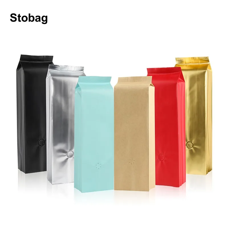 StoBag 50pcs Coffee Beans Packaging Bag with Valve Aluminum Foil Kraft Paper Machine Sealing for Powder Storage Pouch Wholesale