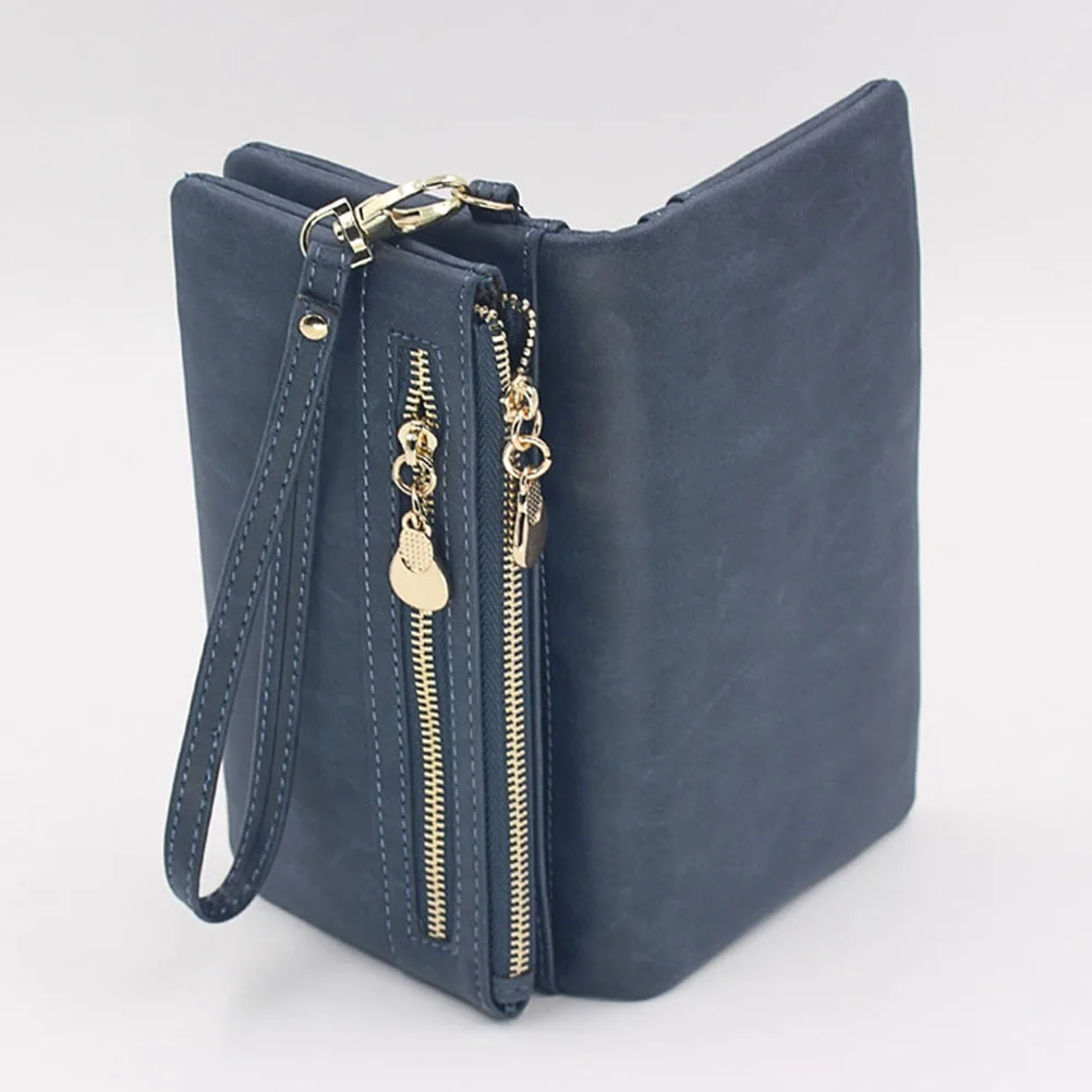 Long Lady Wallet Premium Pu Material Multiple Card Slots Zipper Closure Woman Storage Wallet For Women Blue Handbag Purse