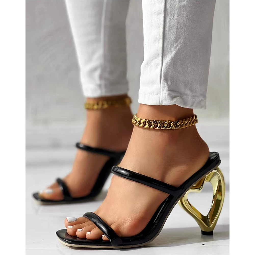 Women Heels Sandals Femme Fretwork Heels Summer Shoes for Women Modern Sandals Outdoor Lady Fashion Square Toe Party Sandals