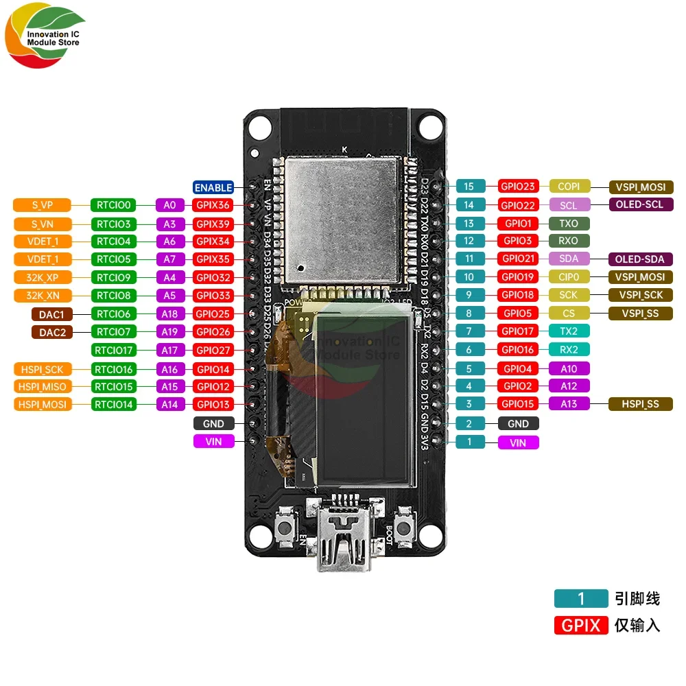 ESP32 ESP-32D WIFI Development Board Module CH340C With 0.96 OLED Screen Yellow Blue Display 30Pin