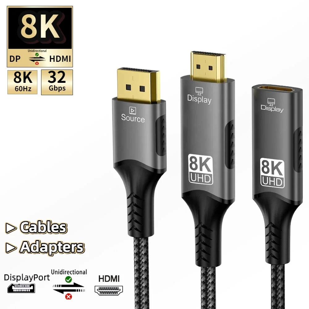 8K@60Hz DisplayPort to HDMI Cable / Same-Specification Extension Cable - Independent SKU Selection - Computer Monitor HD