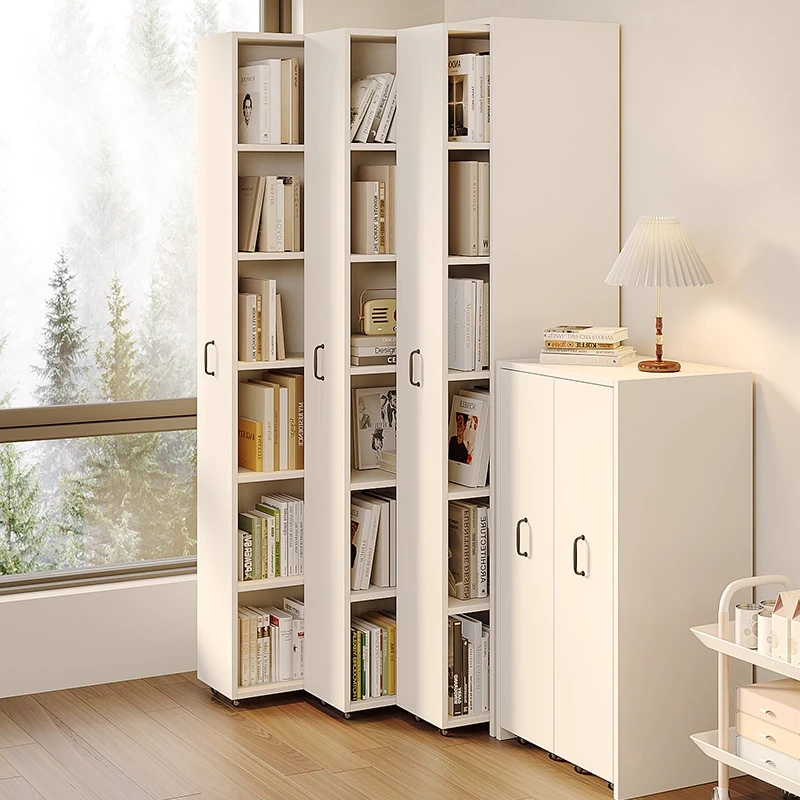 #Solid wood bookshelf movable crevice bookshelf pull-out bookcase ultra-narrow side pull-out cabinet ultra-thin multi-layer file