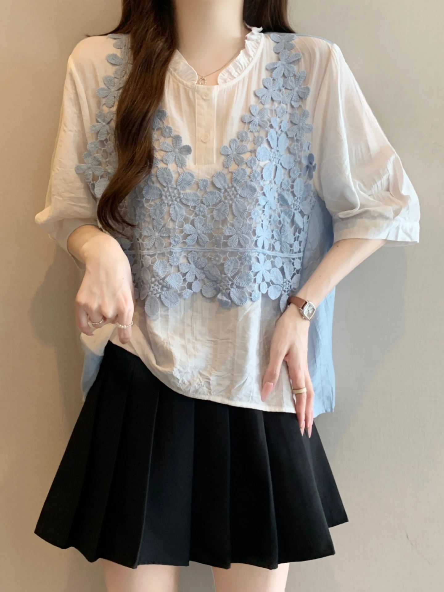 

Fashionable Fake Two-Piece Set Vest Short Sleeve Shirt Women Summer 2026 plus Size Beautiful Stylish Top Korean Style Breathable