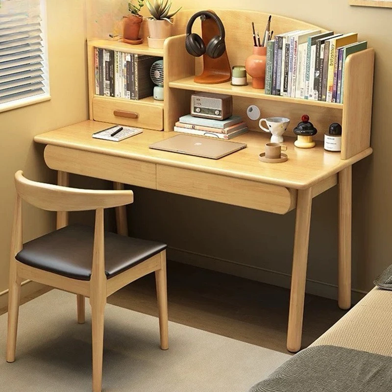 Rubber wood all solid wood children's learning primary and secondary school students writing table with bookshelf desk