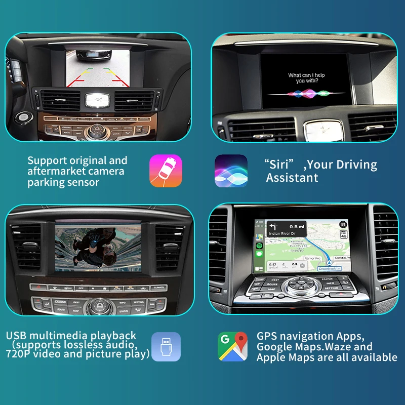 Wireless Apple CarPlay Android Auto for Infiniti QX60 QX70 Q70 Mirror Aftermarket CarPlay Upgrade Retrofit Multimedia Navigation