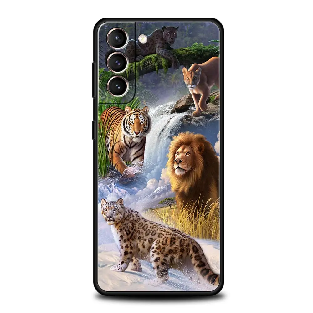 Forest Animal Lion Tiger Case For Samsung Galaxy S22 Ultra S21 S20 FE 5G S10 S9 S24 Plus S10E S23 Phone Cover Black