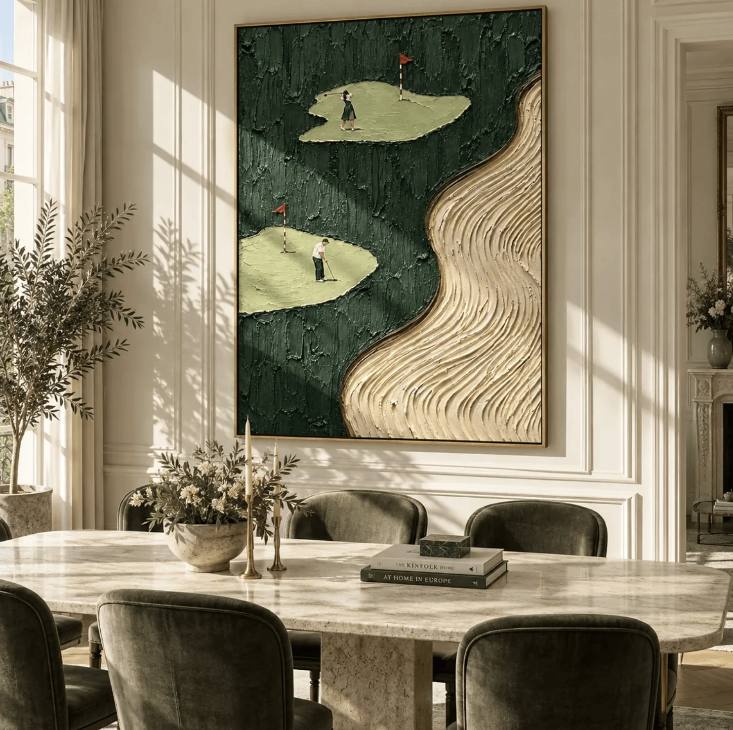 Textured Golf Wall Art Canvas Prints, Dark Green Golf Posters, Modern Luxury Decor for Living Room Bedroom Gallery Wall Decor