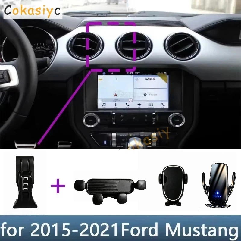 Phone Holder Car For Ford Mustang 2015 2016 2017 2018-2021 Special Fixed Bracket Base Wireless Charging Interior Accessories