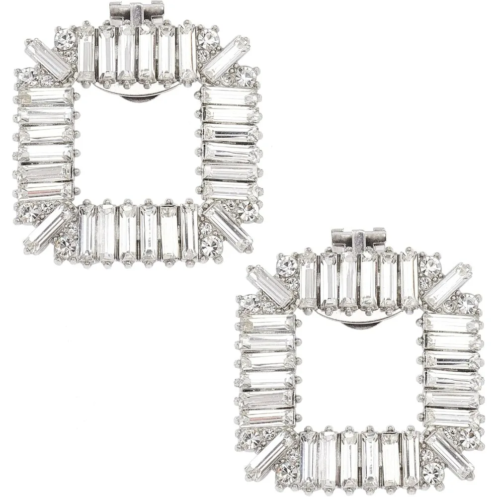 2PCS Silver Shoe Clip Shoes Jewelry Decoration Rectangle Crystal Shoe Buckle with Crystal Rhinestone for Wedding Party