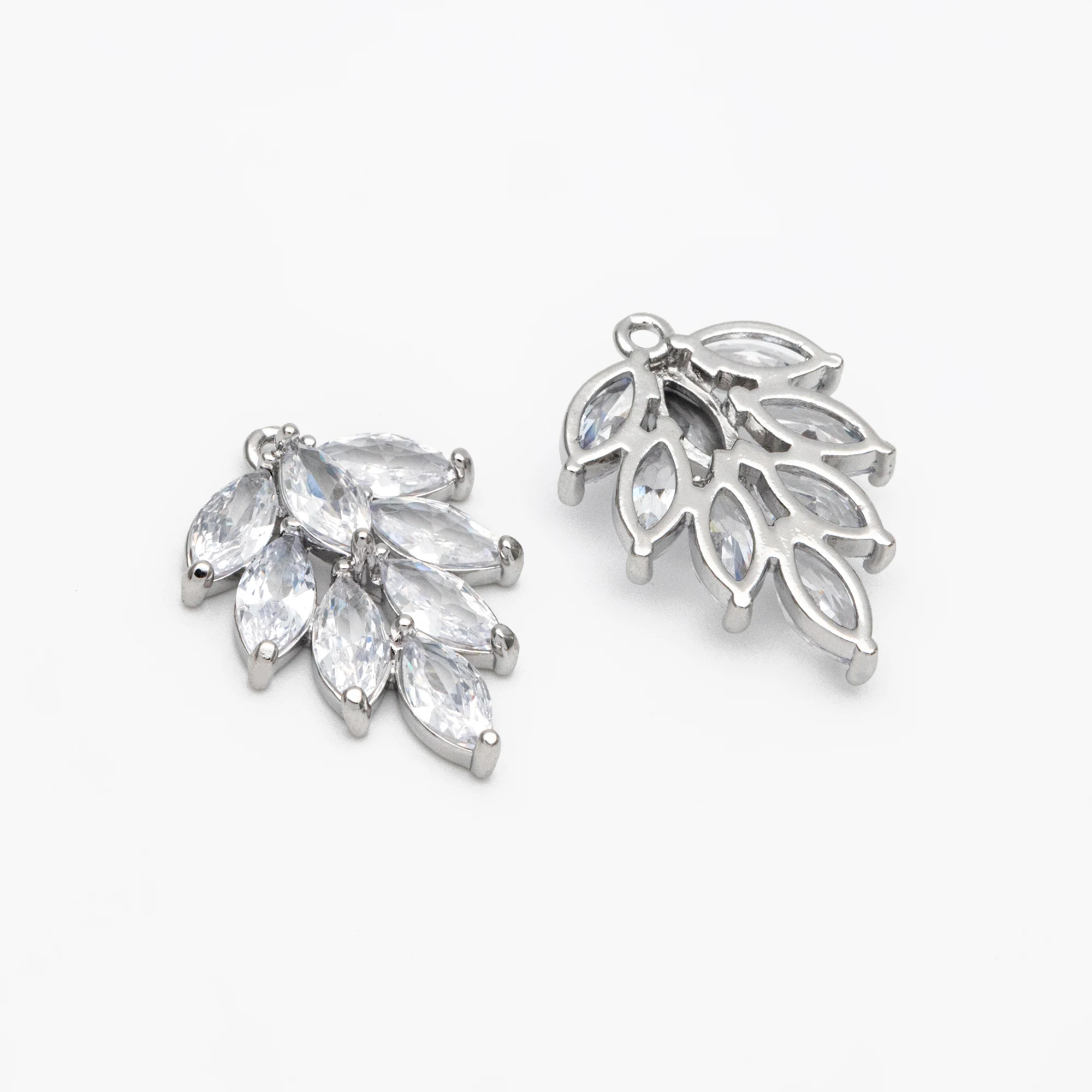 

4pcs CZ Pave Leaf Charms 25mm, Rhodium Plated Brass, Cubic Zirconia Pendants For Jewelry Making Accessories Supplies (GB-3668)
