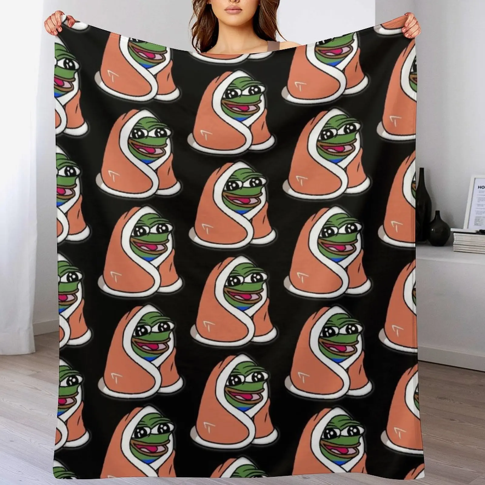 Peepo Blanket - pepeblanket pepega twitch discord frog Throw Blanket bed plaid Retros Single Sleeping Bag Blankets