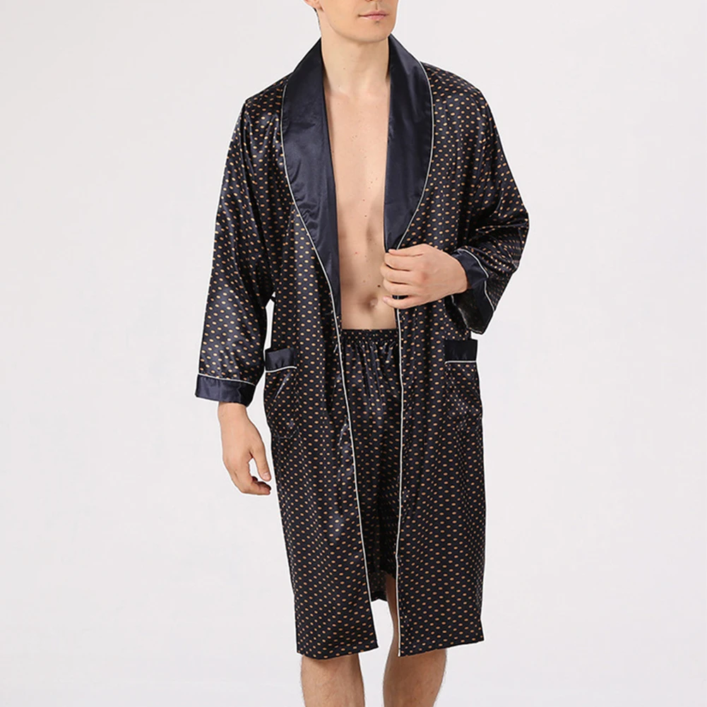 

Мужские пижамы, однотонные полосатые всесезонные мешковатые дышащие повседневные классические шелковые пижамы, удобная мода