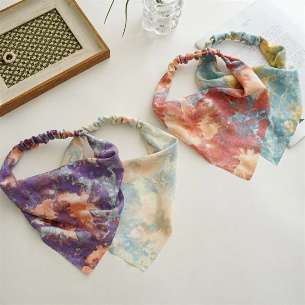 Printing Triangle Hair Scarf Elastic Headband Gradient Bandana Hairband Hair Accessories Turban Headwrap Women