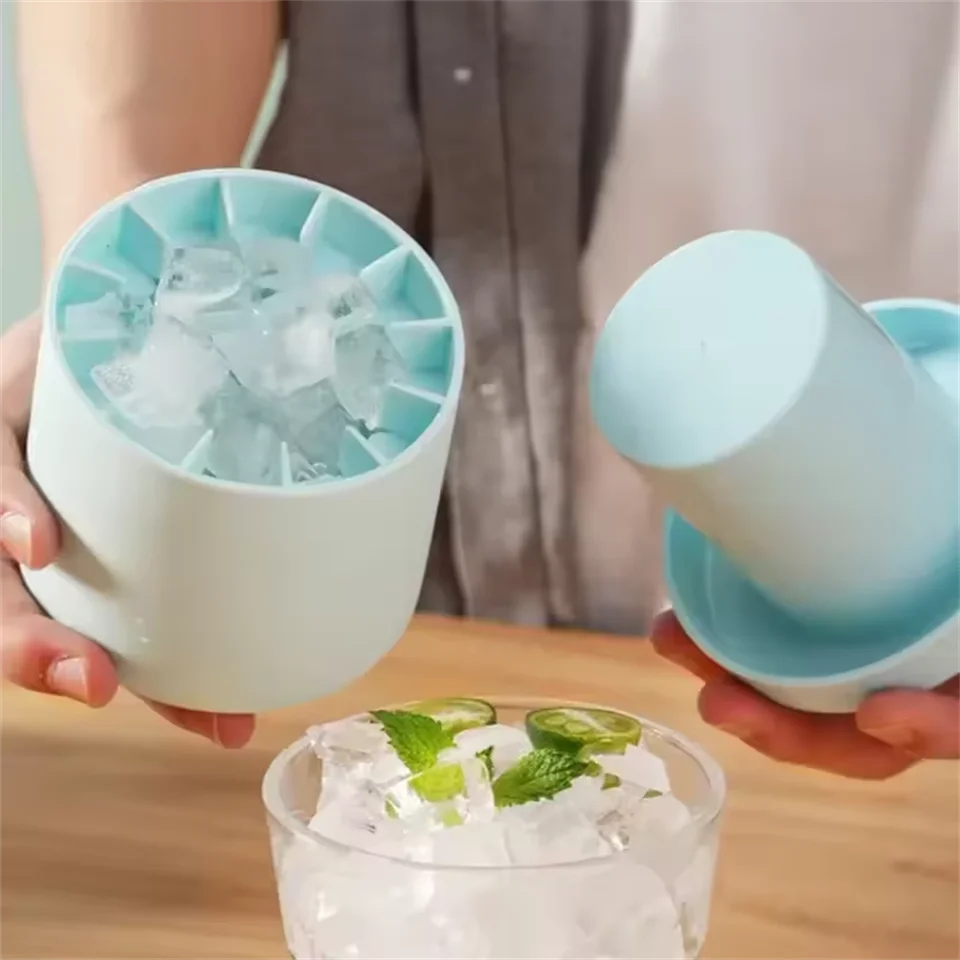 Food-grade silicone cylinder ice lattice ice making mold household kneading music ice bucket ice storage box ice cup quick freez