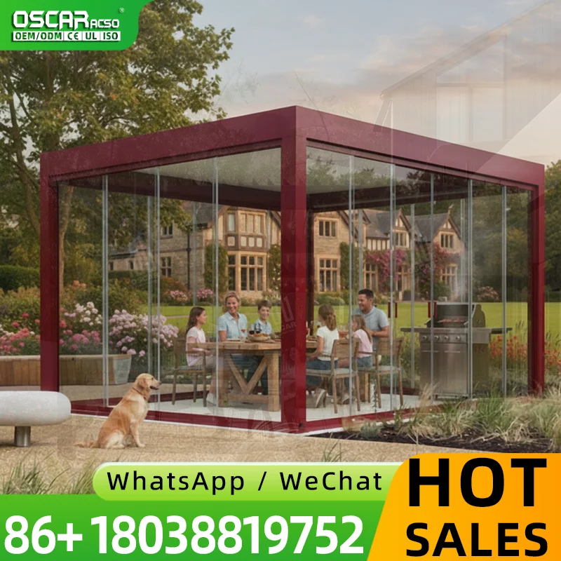 Sturdy Outdoor Pergola with Retractable Canopy and Adjustable Louvers Premium Elegant Innovative Garden Arbor Patio Trellis Back