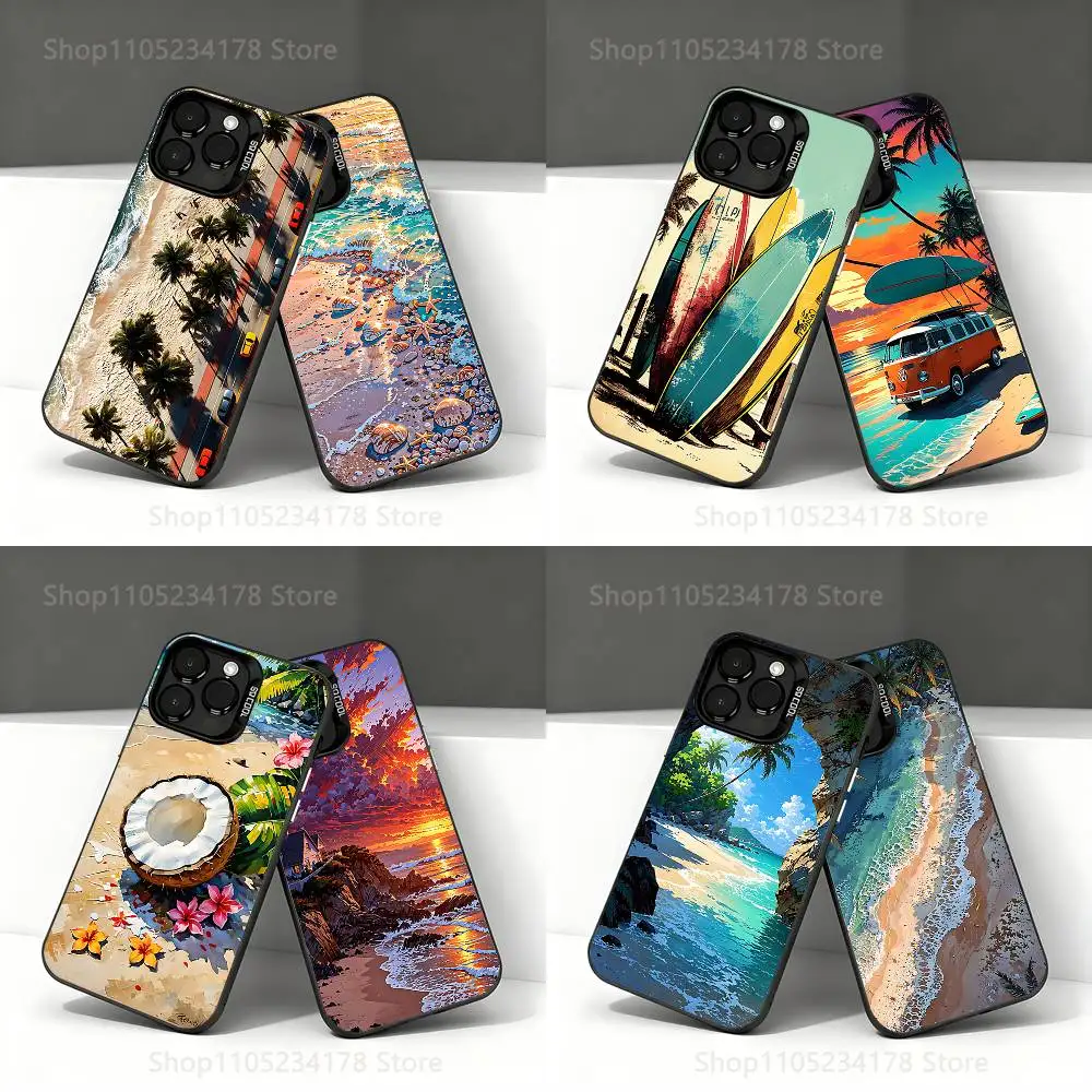 

Sea Tropical Palm Trees Beach Phone Case For iPhone 17,16,15,14,13,12,11,Pro,XS,Max,Plus,Mini,SE4,E Black Matte Shockproof Cover