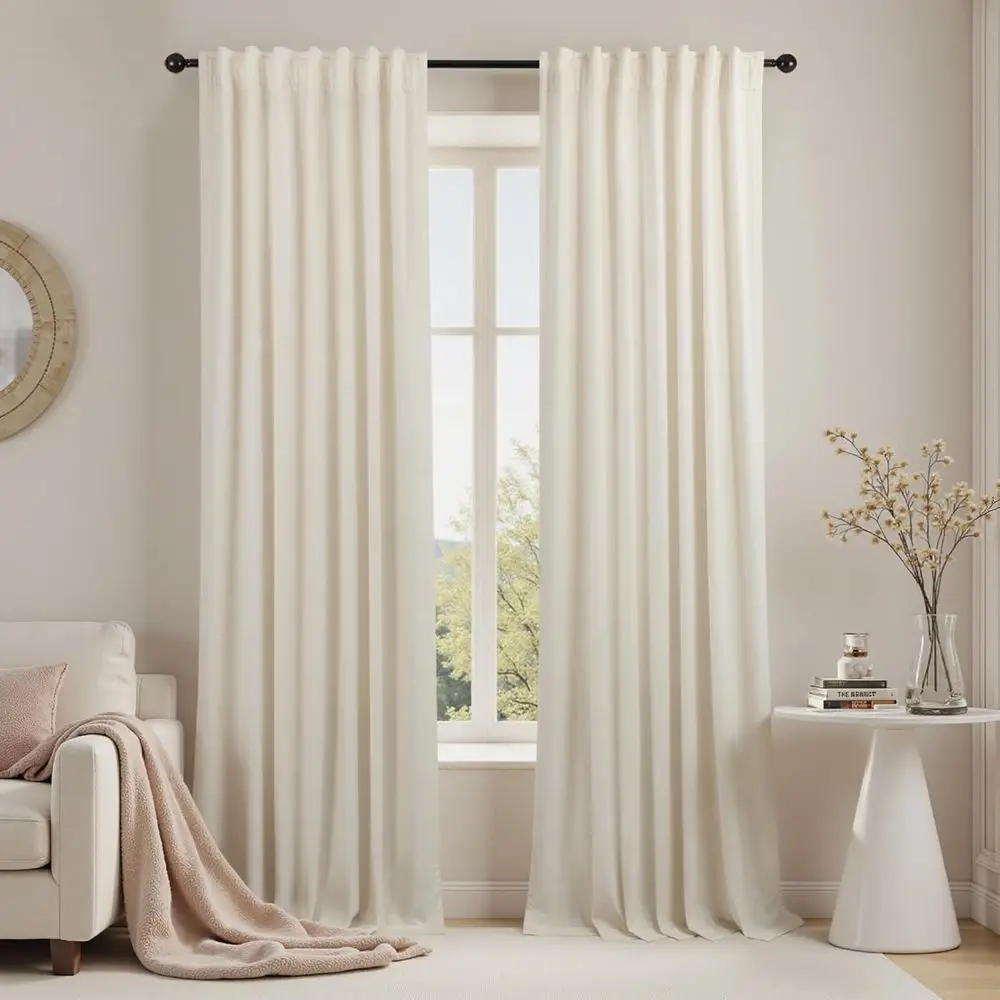 10 Fuß hohe Decken-Samtvorhänge mit Haken, 70 % Verdunkelung, cremefarbenes Elfenbein, 2-teiliges Set für Wohnzimmer/Schlafzimmer