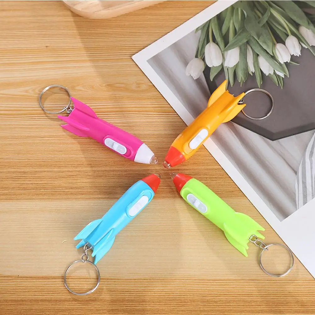 24 Pcs Bulk Key Chain Child Decoration Designer Keychain Plastic Mini Flashlight Rockets Designed Pendant