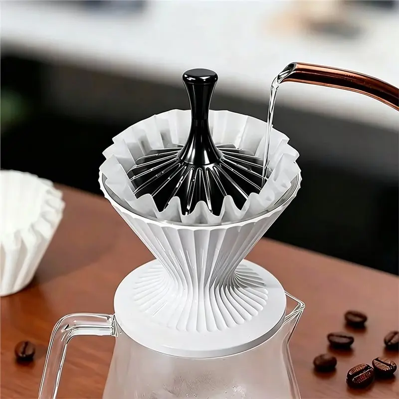 ABKP-Aluminum Alloy Strainer Paper Presser Compact Coffee Cone Coffee Dripper Coffee Distributor Press Tool