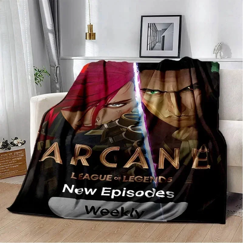 Arcane_ League of Legends Cartoon Plush Blanket Lekki domowy prześcieradło narzuta na sofę Przenośny ciepły koc podróżny na każdą porę roku