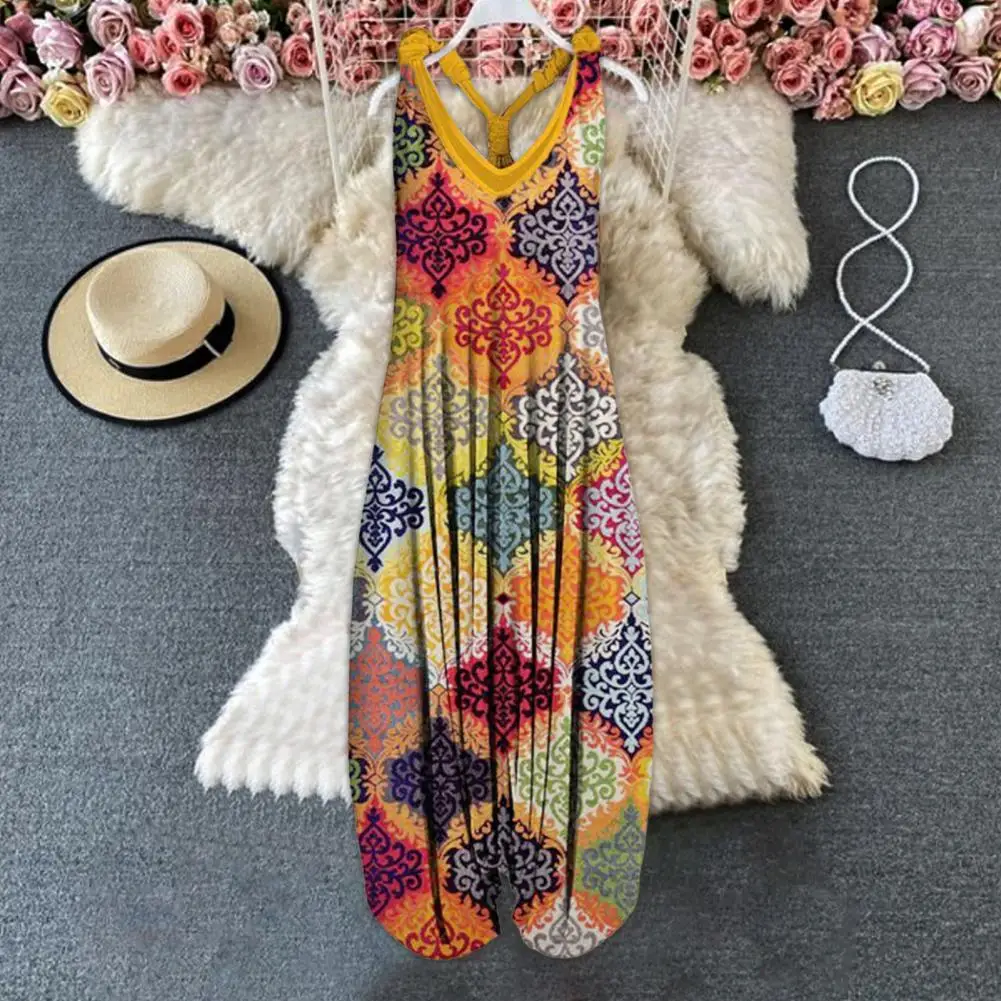 بذلة نسائية كلاسيكية بطبعة أزهار عالية الخصر ، رومبير بدون أكمام للسيدات ، بذلة لعب صيفية أنيقة ، بذلة قفز غير رسمية