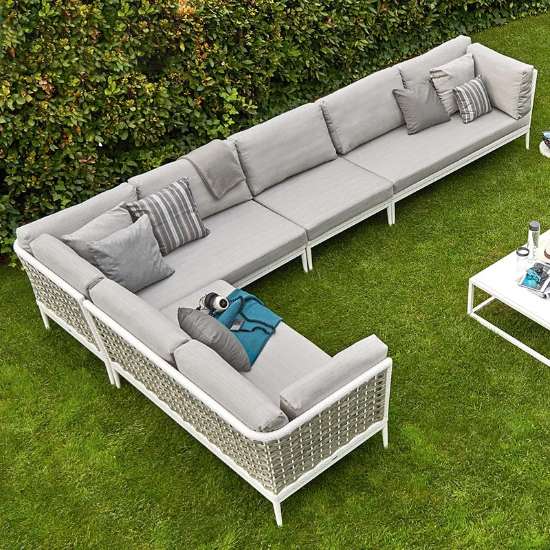 Nordic Fashion Rattan Sofa Living Room Complete Corner Guifei Sofa Combination Outdoor Garden Leisure Furniture