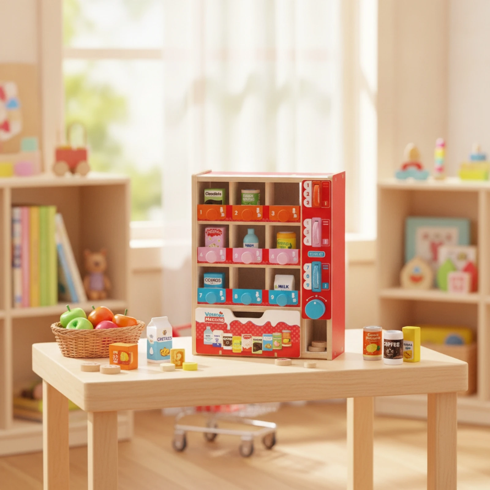 Wooden Vending Machine Batterybattery-Independent Toy Vending Machine Tabletop Interactive for Children, Playroom, Classroom