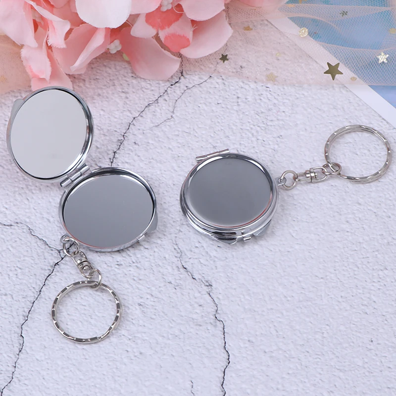 L21 1PCS Key Chain Pocket Compact Makeup Cosmetic Mirror Portable Folding Mirror With Key Ring