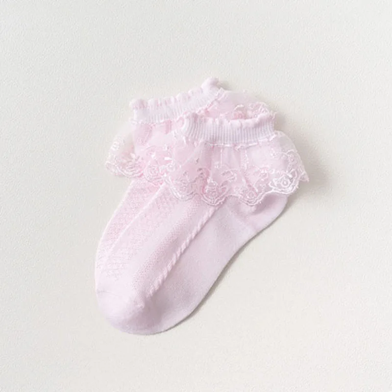 5 Paar Mädchen-Socken mit Spitzenrüschen, Baumwolle, atmungsaktiv, bequem, bezaubernd, für Kinder im Prinzessinnen-Stil, tanzfertige Socken mit Rüschenbesatz – Detail 5