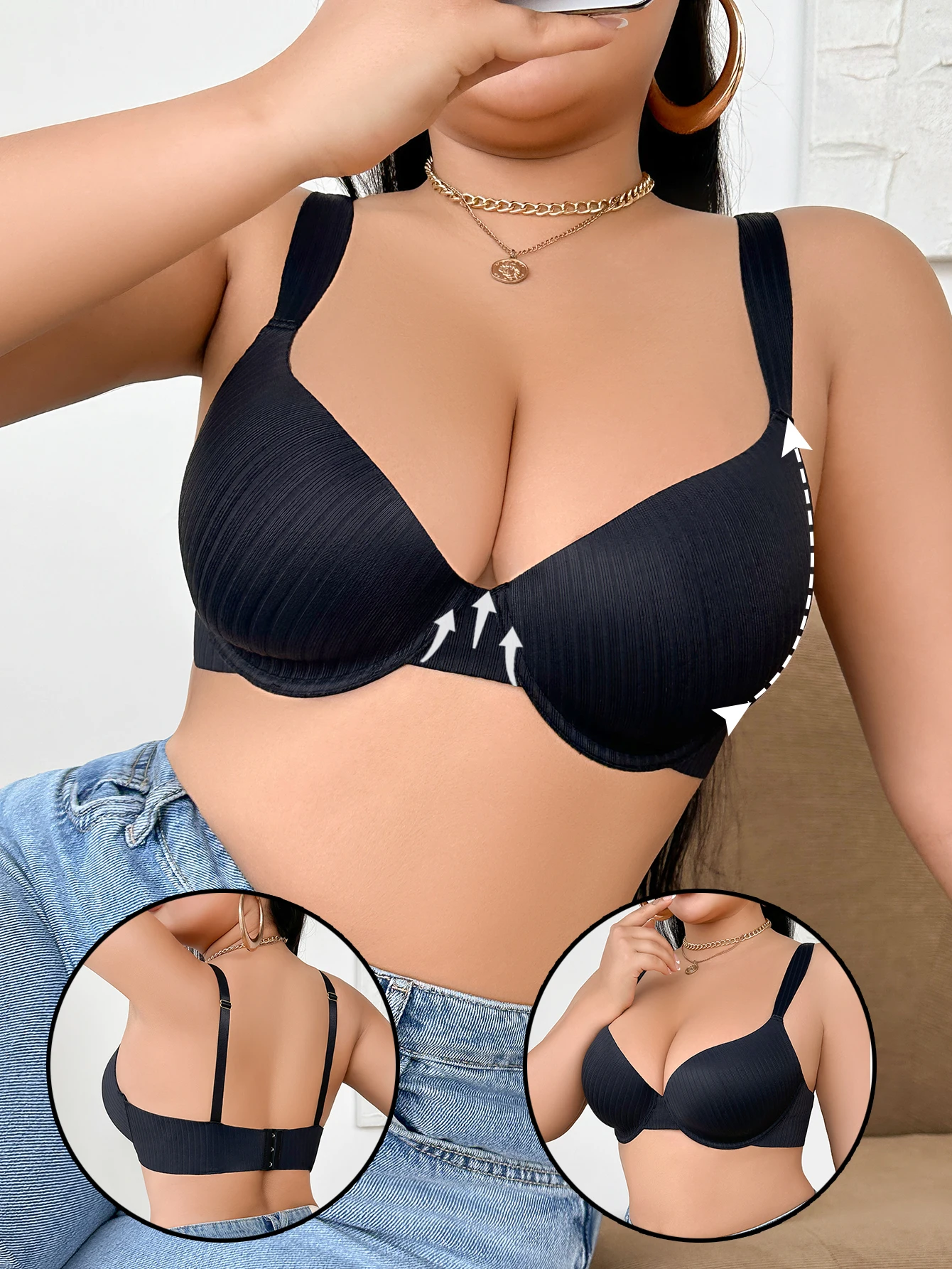 Sexy Bra for Slightly Chubby Women with Deep V-Neck, Gathered Wide Shoulder Straps, Pressure-Reducing, Anti-Sagging, and Side Breast-Retracting Features