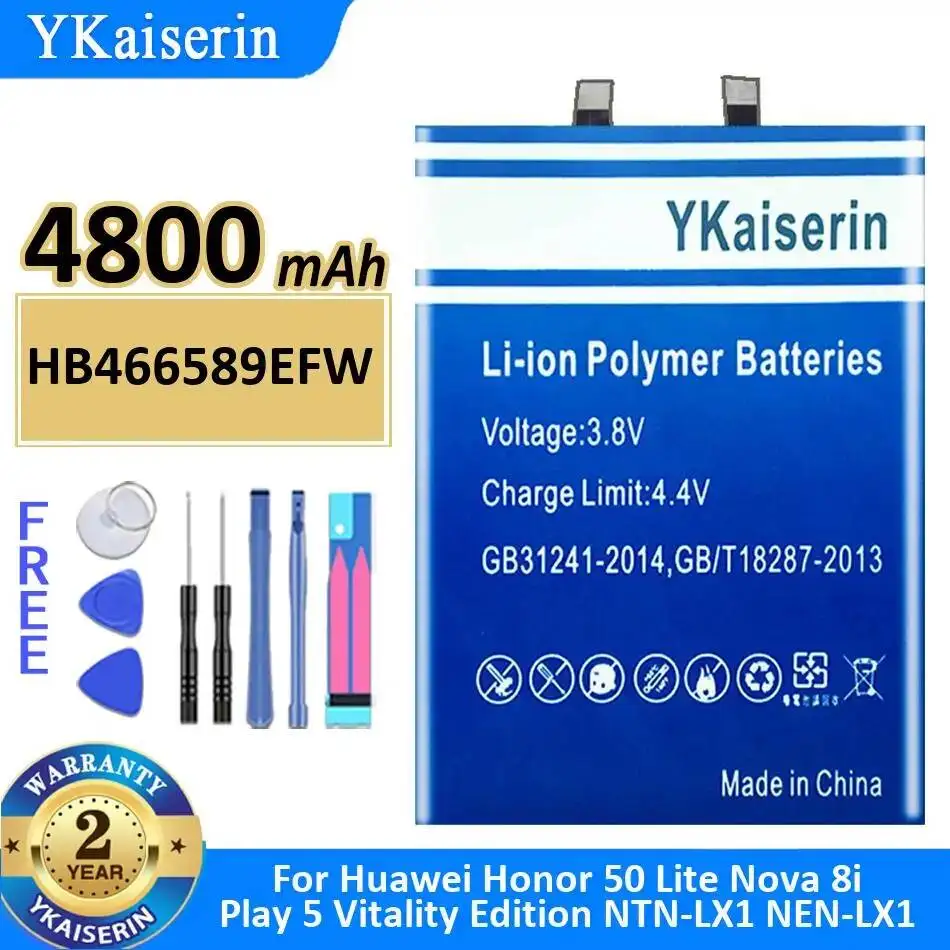 

Mobile Phone Battery HB466589EFW 4800Mah For Huawei Honor 50 Lite Nova 8I Play 5 Vitality Edition Ntn-LX1 Nen-LX1