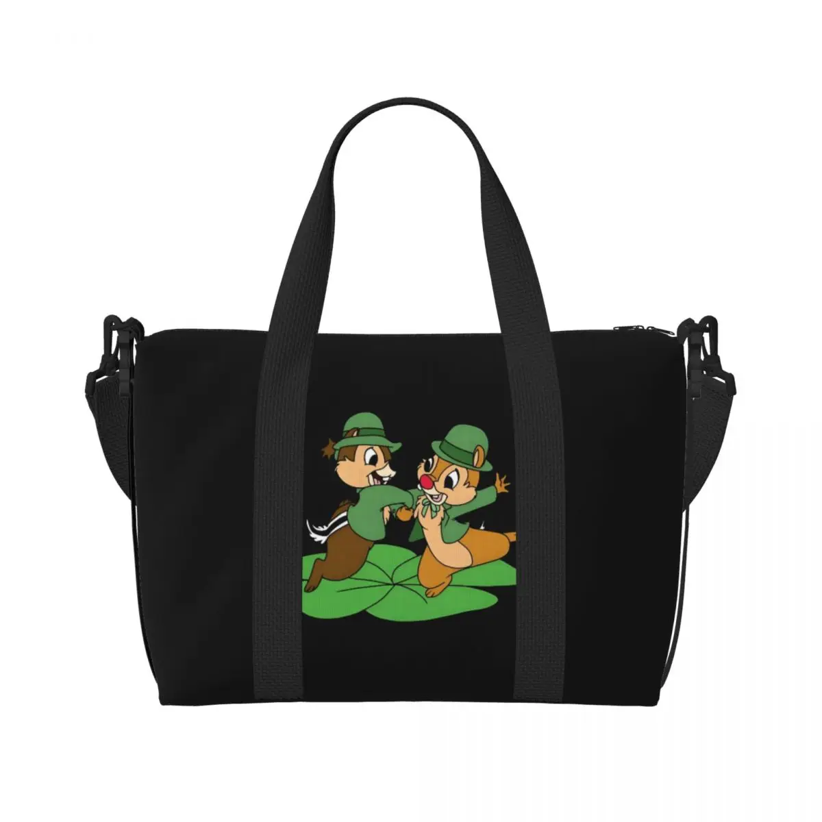 

Custom Chip 'n' Dale Beach Tote Bag for Women Squirrel Cartoons Large Compartment Beach Gym Travel Bags