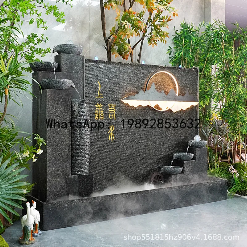 Stone Water Curtain Wall Courtyard Fish Pond Background Decoration Garden Landscaping Fake Rock Water Feature Ornament