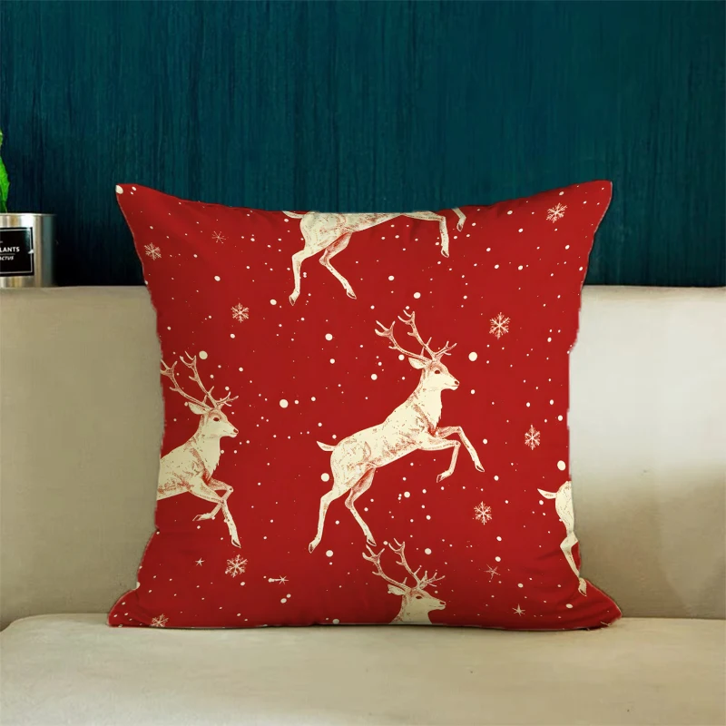 

40X40 Christmas Decoration Cushion Cover Christmas Deer Red Pillowcase Double-sided Printed Cushion Cover 45x45