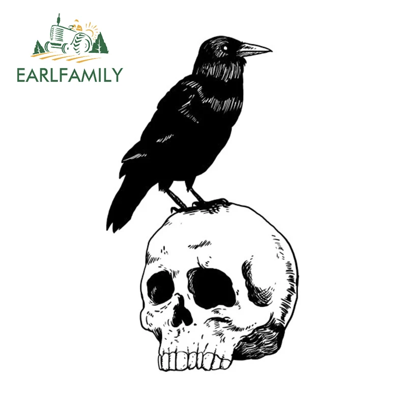 EARLFAMILY for Raven Crow on Skull Car Stickers VAN Personality Creative Decal Scratch-Proof Sunscreen Bumper Windows Car Goods