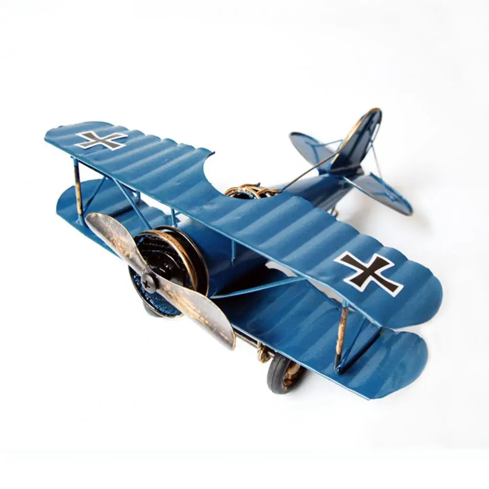 Farmhouse Airplane Accent Vintage Biplane Model Ornament for Airplane Enthusiasts Kids Retro Metal Glider Aeroplane Toy for Home