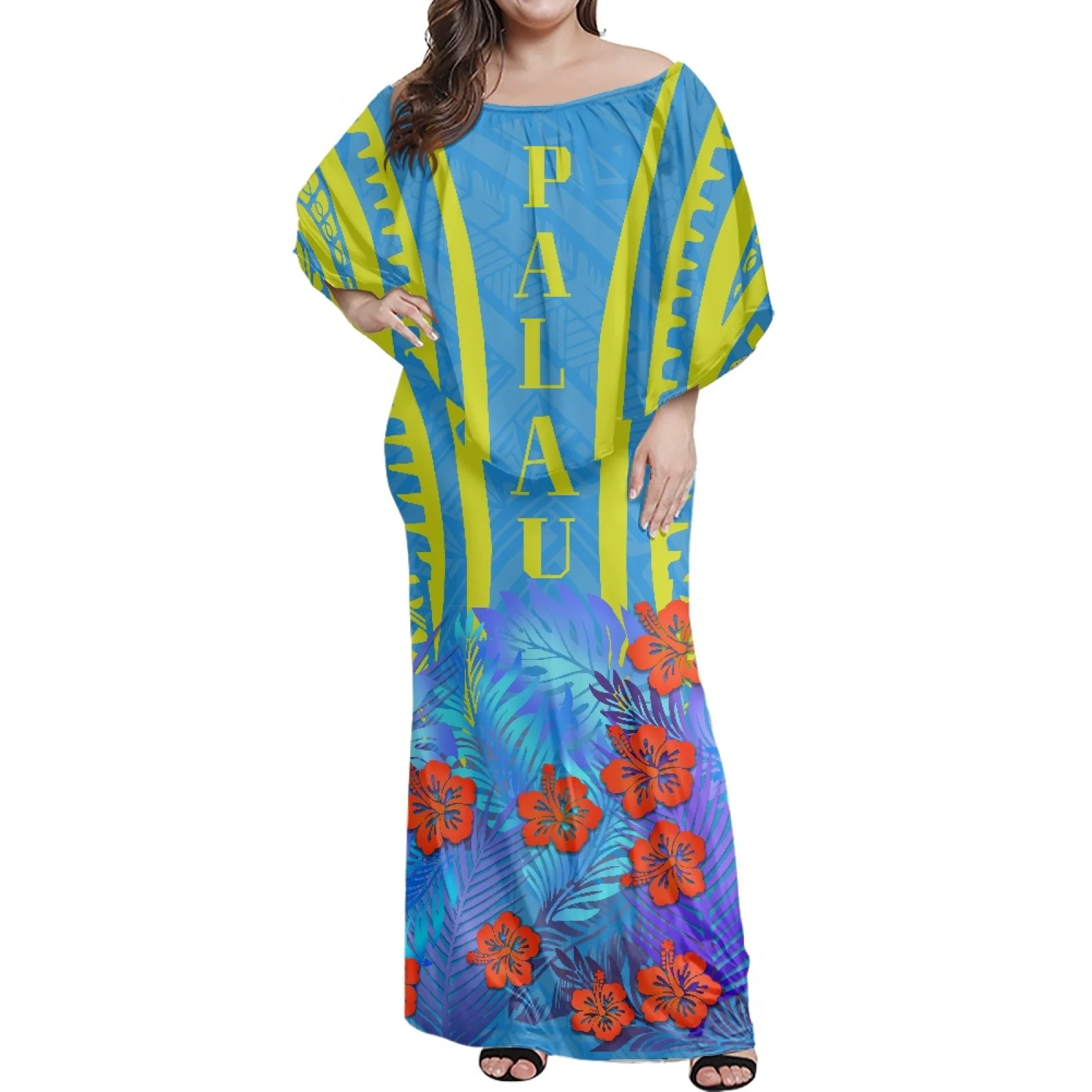 Hot Sale Polynesian Samoan Female Dress Customized On Demand Female Frill Off Shoulder Dress Lady Sexy Close-fitting Dress