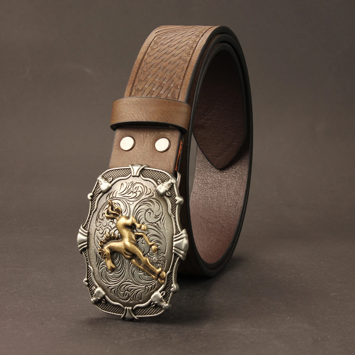 Western Cowboy Style Vintage Casual Belt - Horse Carved Buckle & Bohemian Print, Perfect for Daily Commute & Dating Outfits belt